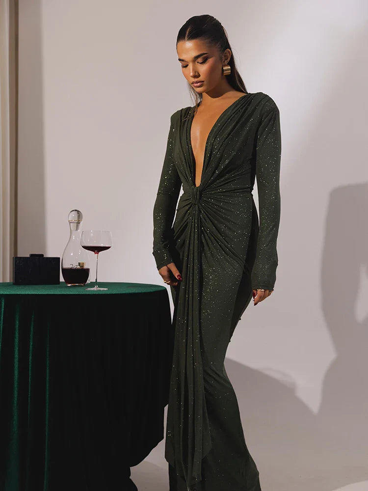 Sophie | Glitter V-Neck Maxi Dress