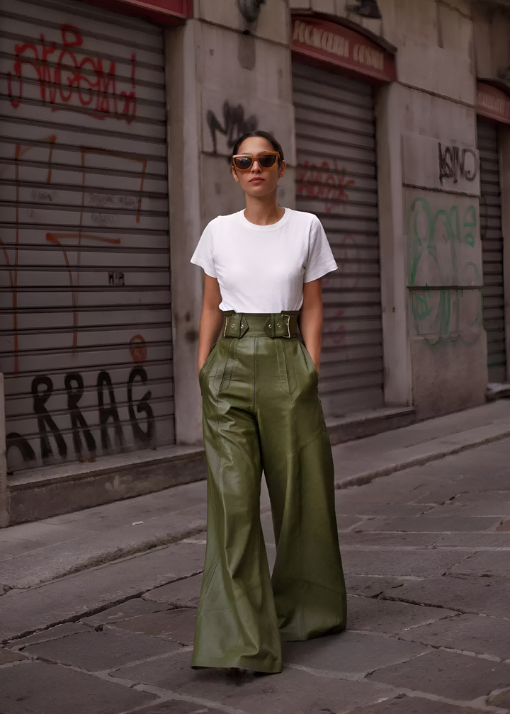 Vegan high-Waisted Wide-Leg PU Leather Trousers